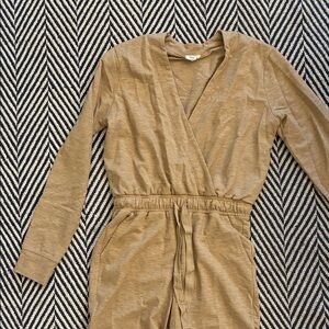 Splendid Tan Long-Sleeve Wrap Jumpsuit